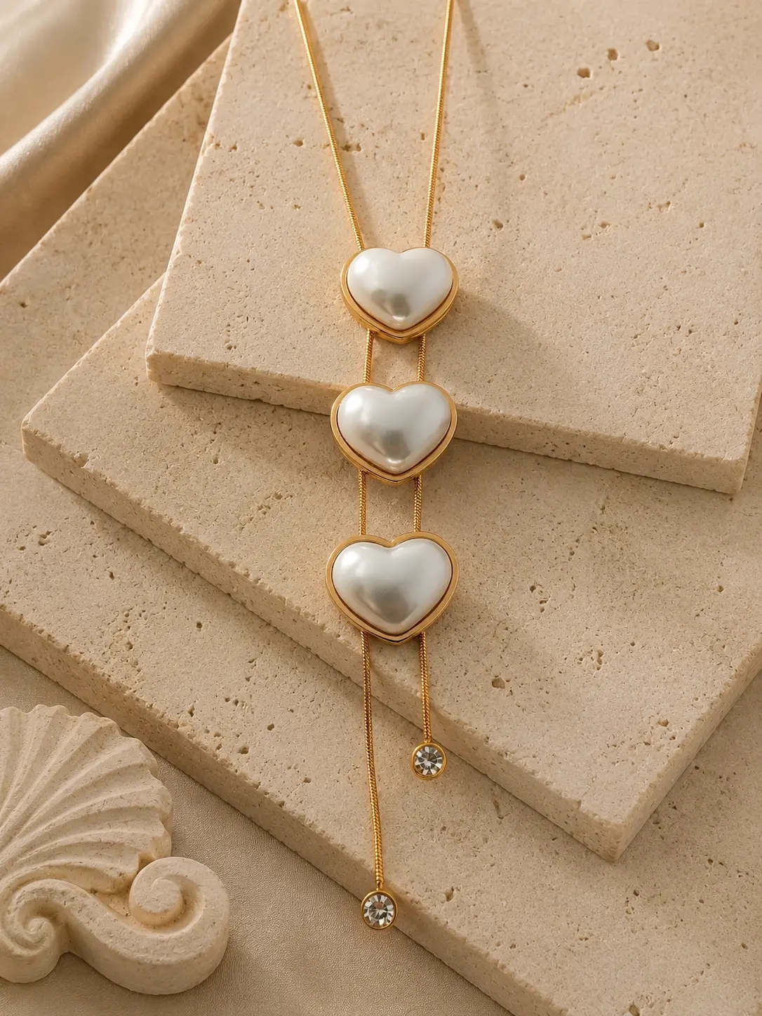 Üç%20İnci%20Kalp%20Gold%20Çelik%20Kolye