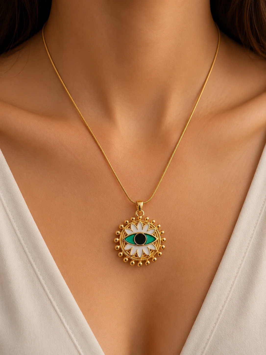 Yeşil%20Göz%20Lotus%20Çelik%20Kolye
