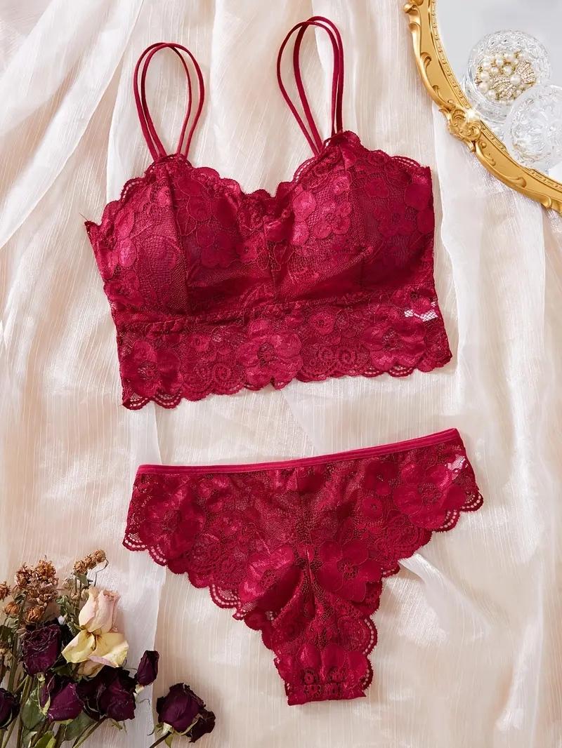 Çiçekli%20Dantel%20Bordo%20İç%20Çamaşırı%20Takımı