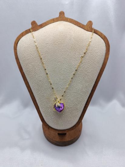 Zirkon Taşlı Kelebek Mor Kalp Çelik Kolye