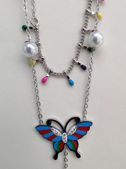 İki Sıra Kelebek Detay Çelik Kolye