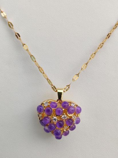 Zirkon Taşlı Mor Damlacık Kalp Çelik Kolye