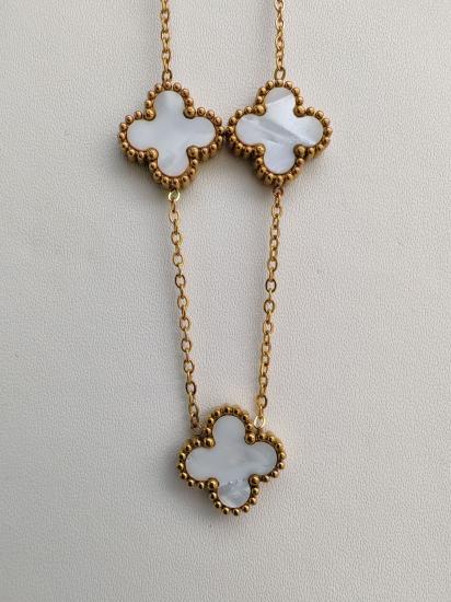 Beyaz Sedefli Yonca Çelik Kolye