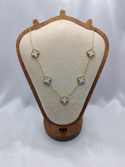 Beyaz Sedefli Yonca Çelik Kolye