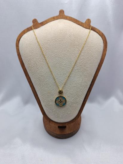 Zirkon Taşlı Yonca Çelik Kolye