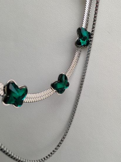 Yeşil Taş Kelebek Detay İki Sıra Çelik Kolye