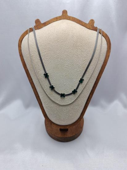 Yeşil Taş Kelebek Detay İki Sıra Çelik Kolye