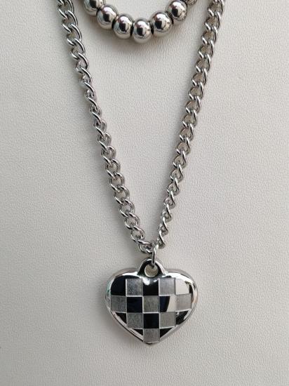 Kalp Uçlu İki Sıra Çelik Kolye