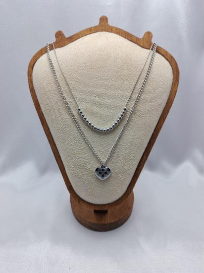 Kalp Uçlu İki Sıra Çelik Kolye