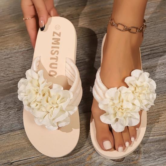 İki Çiçek Detay Parmak Arası Terlik Kadın Plaj Terlik