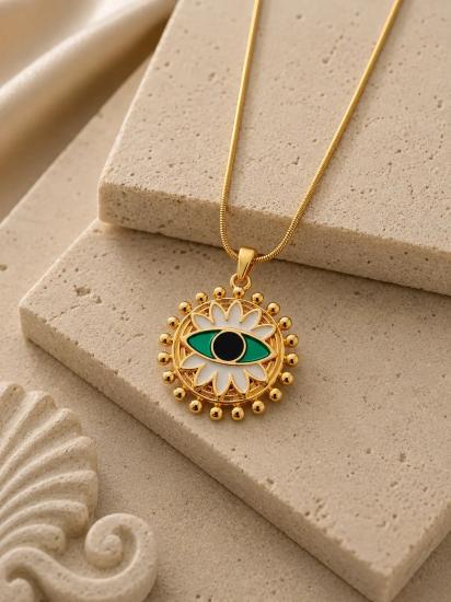 Yeşil Göz Lotus Çelik Kolye