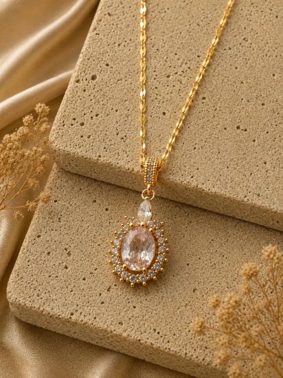 Zirkon Oval Taş Çelik Kolye