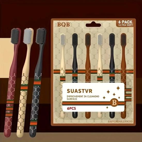 6’lı Lüks Yumuşak Kıllı Diş Fırçası Şık Baskılı Tutma Sapı