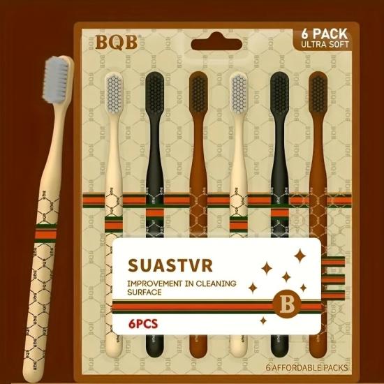 6’lı Lüks Yumuşak Kıllı Diş Fırçası Şık Baskılı Tutma Sapı