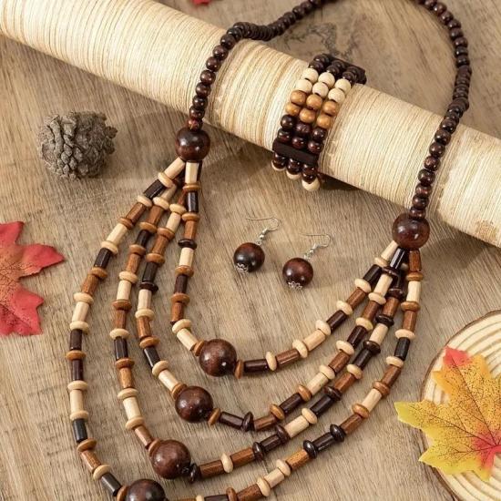 Bohem Ahşap Takı Seti 4 Parça