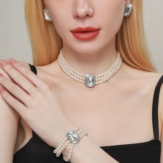 Geometrik Kristal Taşlı 4 Parça Takı Seti