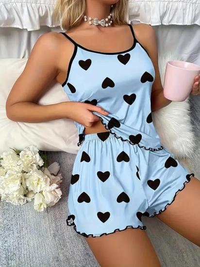 Kalp Desenli Askılı Kadın Pijama Seti