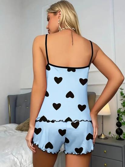 Kalp Desenli Askılı Kadın Pijama Seti