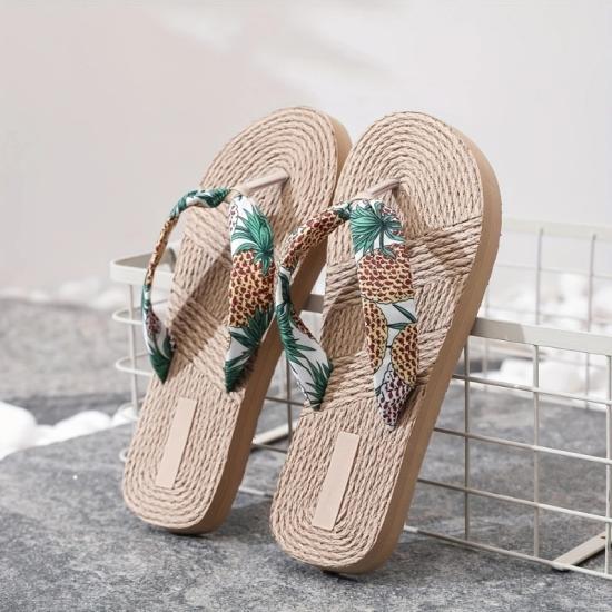 Palmiye Desenli Parmak Arası Terlik Kadın Plaj Terliği