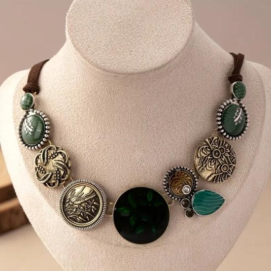 Bohem Şık Vintage Çiçek ve Çim Dokulu Kolye